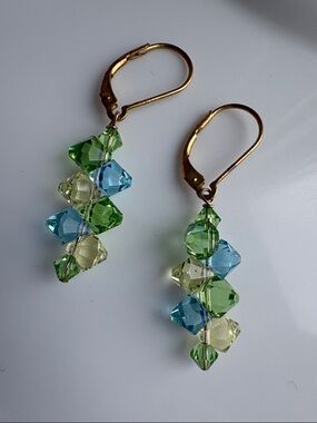 Gold-Tone Blue & Green Swarovski Crystal Drop Goldtone Leverback Earrings